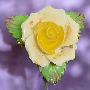Vintage Bone China Hand-Painted Yellow Rose Brooch – England – 1.25"